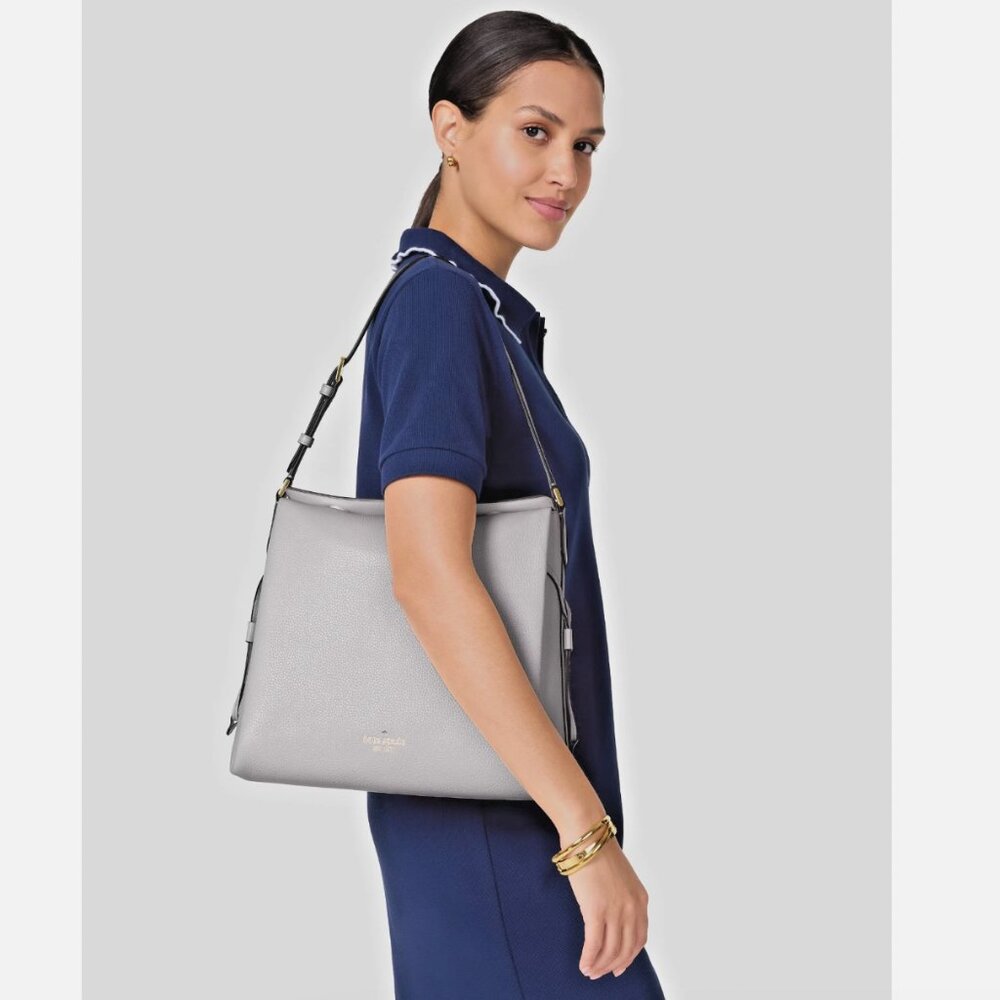 New Kate Spade Dumpling Large Shoulder Bag Pebble Leather Mountain Grey